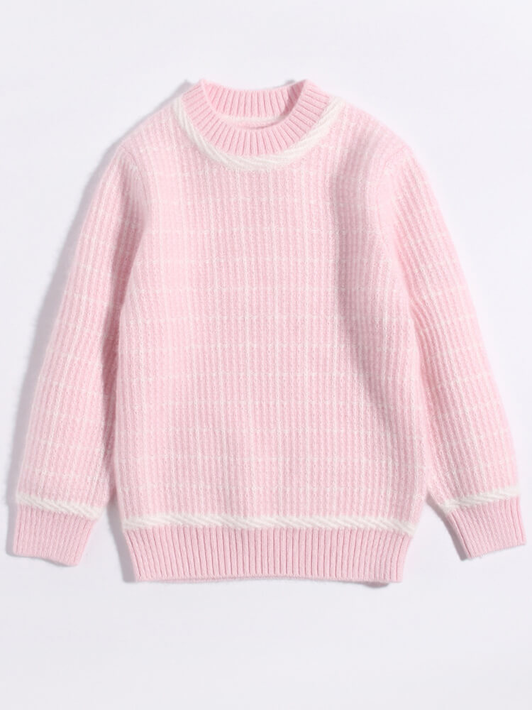 Kids Checkered Texture Cashmere Crewneck Pullover Sweater